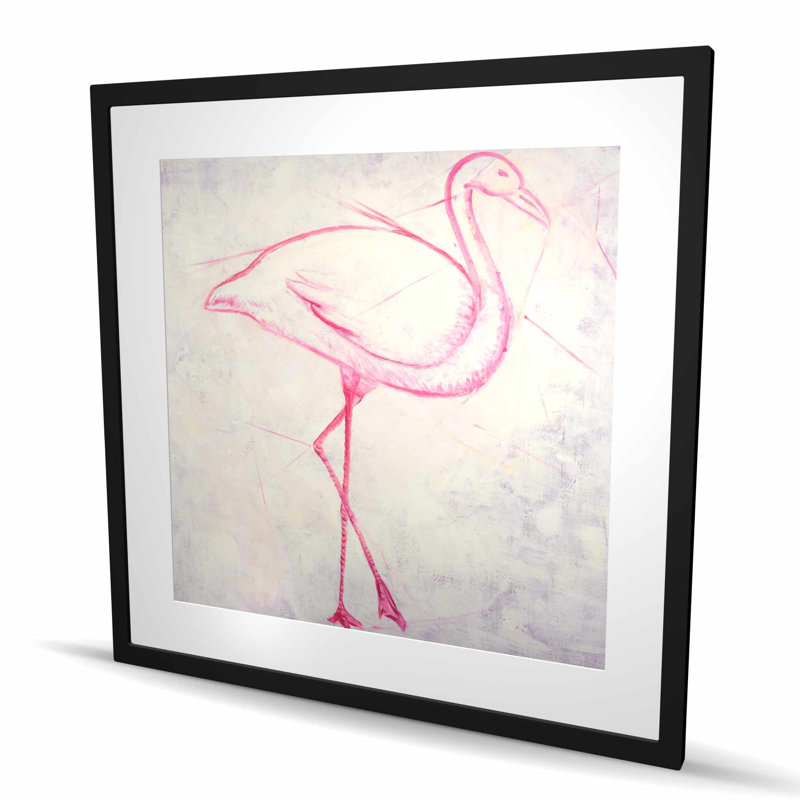 Flamant rose, croquis, reproduction encadrée pour décoration de salon, H 36 po x l 36 po, Noir