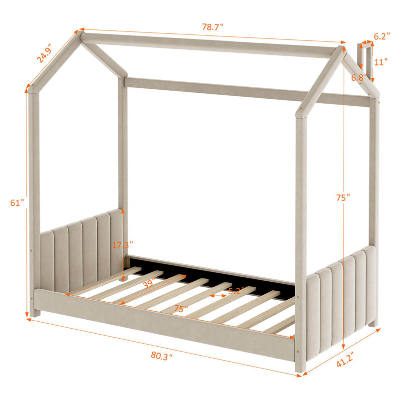 Searsboro  Velvet House Bed Wood Bed, Twin, Beige