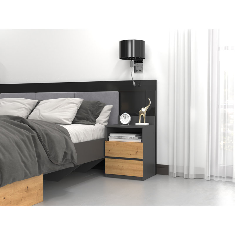 Abril 2 Drawer Bedside Table, Anthracite/Artisan Oak