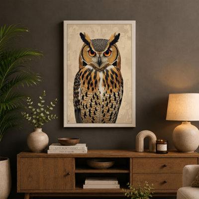 Eagle Owl Vigilance Vintage 1 Piece Wrapped Canvas Wall Art