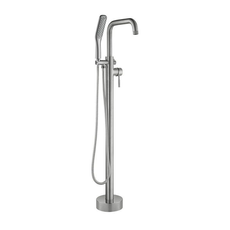 Robinet de baignoire à fixation au sol avec douche à main, Nickel brossé