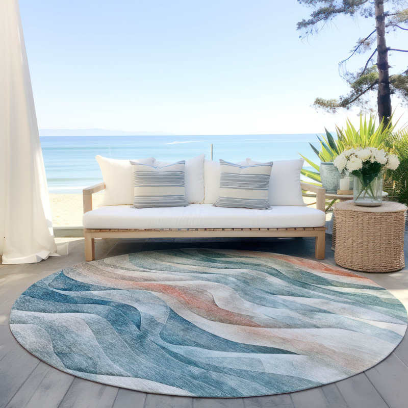 Tapis intérieur / extérieur lavable sarcelle Lyrette - LOOMlan, 8 pi x 8 pi
