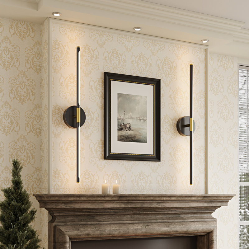 32'' Battery Operated Wall Sconces with Remote Control, Dimmable Wall Sconces Set of Two, 350°Rotate, Matte Black/Gold