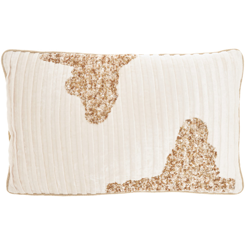 12" X 20" Periwinkle Cotton Throw Pillow, Ivory Gold