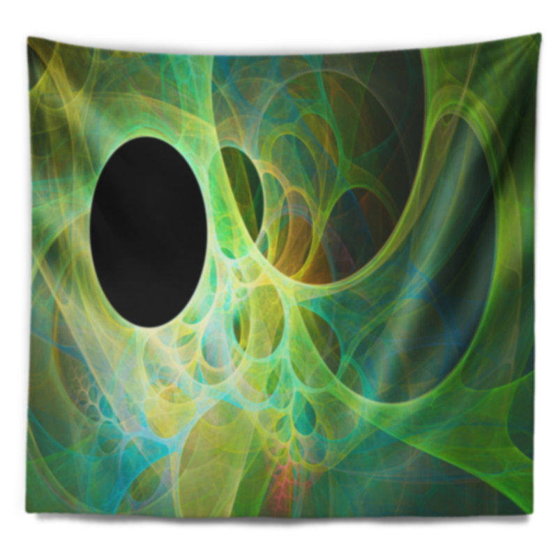 Tapisserie abstraite avec ailes d'ange vert fractal, H 78 po x l 92 po