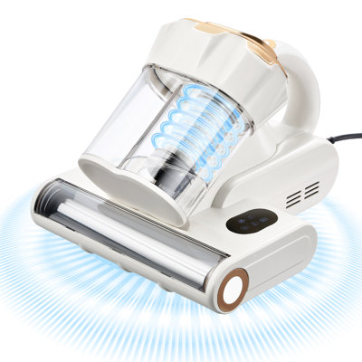 Aspirateur pour matelas, aspirateur de lit de 550 W avec aspiration puissante de 18 kpa et bac à poussière double, filtre HEPA et chauffage, éclairage ultrasonique et lumières de nettoyage, portatif pour lit, canapé, câblé, blanc