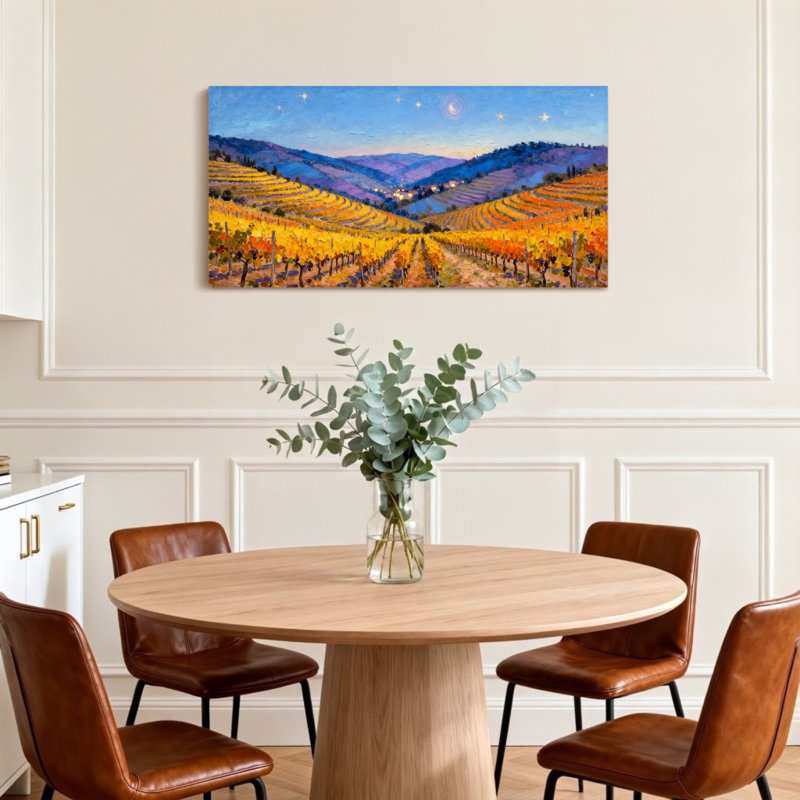 Paysage et nature Vineyard Hills Coucher de soleil Étoiles Ciel Montagnes Rangées Arbres, H 20 po x l 40 po