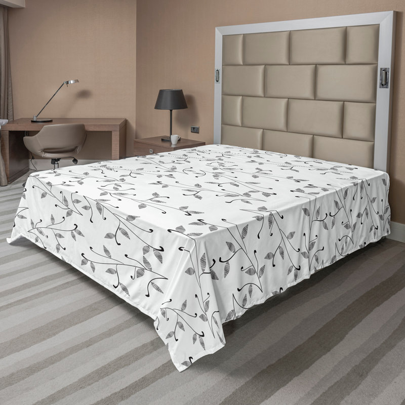 Ambesonne Orient Top Flat Sheet Mosaic Motifs, King Flat Sheet, Gray/White Floral
