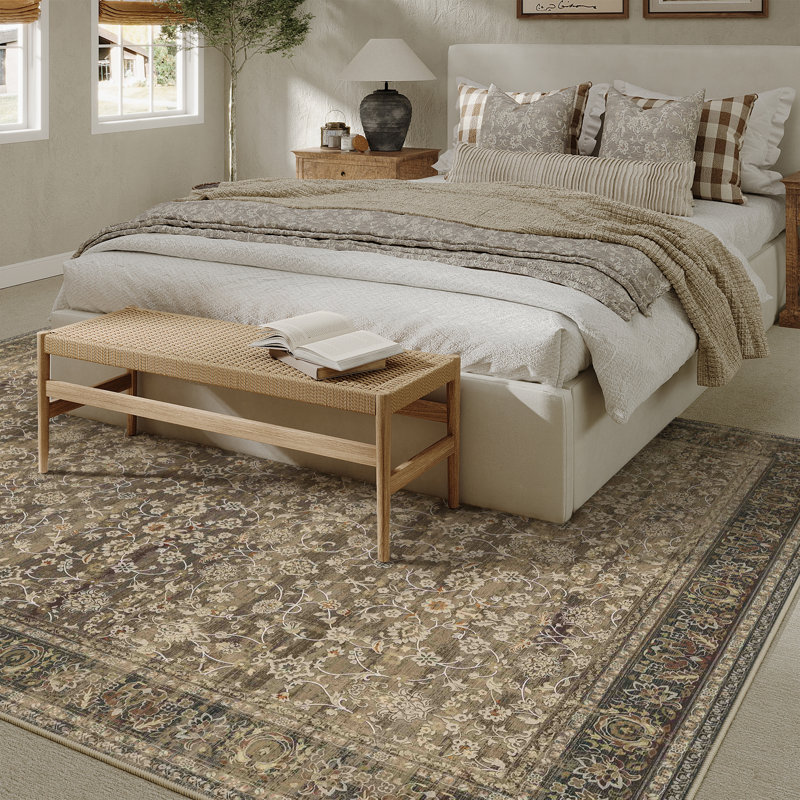 Tapis floral rétro brun, Rectangle 9 pi x 12 pi