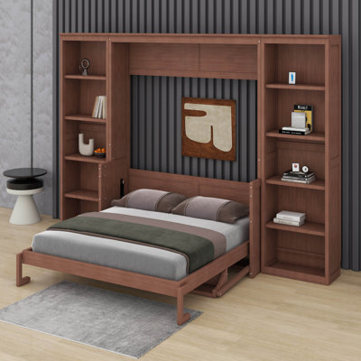 Grand lit escamotable avec bureau et bibliothèque