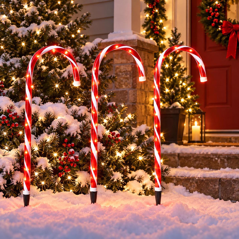 3 cannes de Noël géantes DEL rouges et blanches de 91 cm (36 po) pour allée, 3 pièces, 3 F