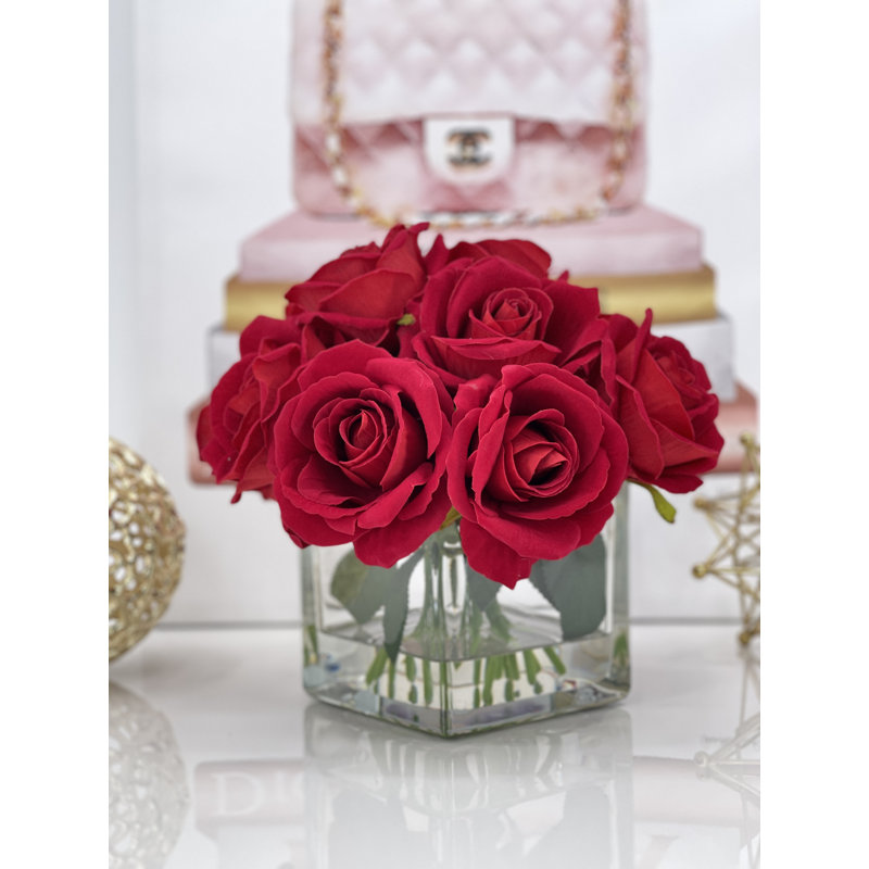 Arrangement de velours roses, centre de table artificiel artificiel, Rouge