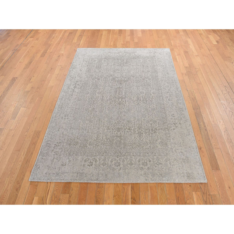 Tapis gris nouvel âge en soie 5 pi 9 po x 9 pi Tido