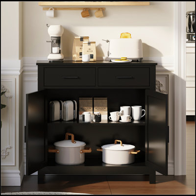 Modern Farmhouse Kitchen Storage Cabinet With 2 Drawers And 2 Doors, Perfect For Coffee Bar And Dining Room Organization