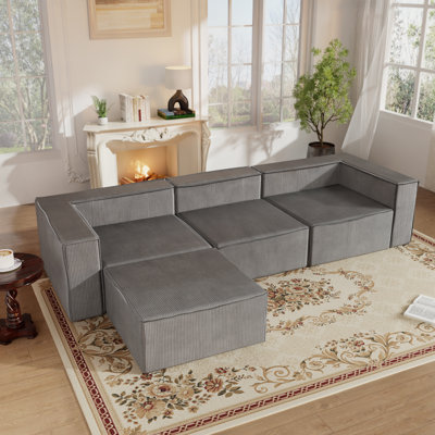 108" Modern Corduroy Combination Compression Couch No Assembly Required With Ottoman