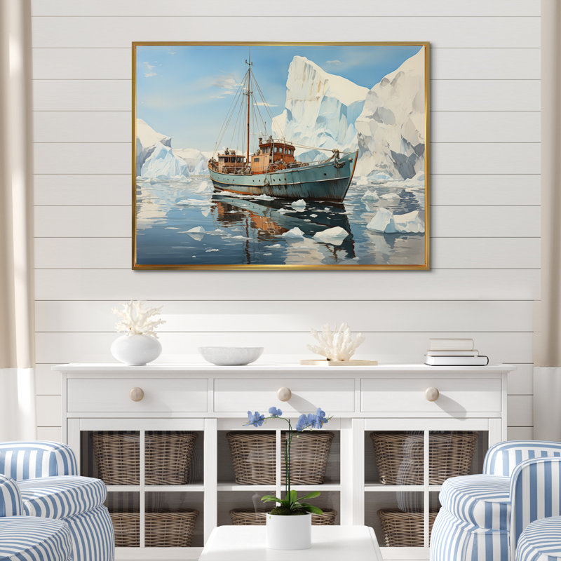 Bleu sarcelle blanc glacé Iceberg Wonder, H 16 po x l 32 po x P 1 po, Cadre flottant doré