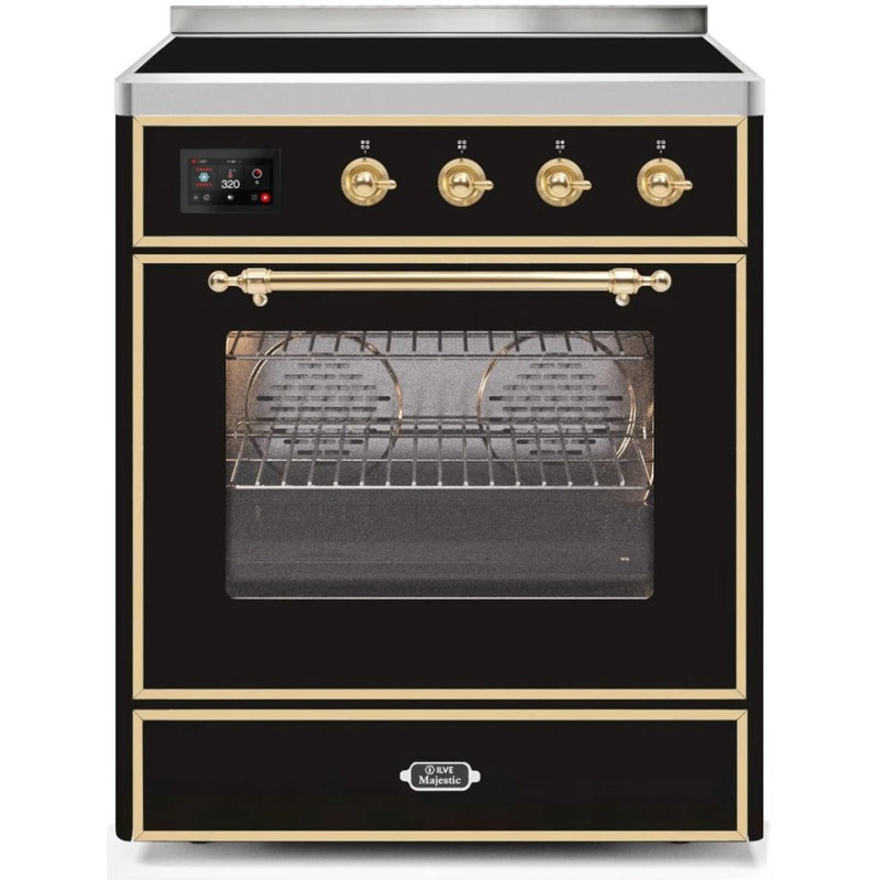 Majestic II 30" 4 cu. ft. Freestanding Electric Range, Glossy Black/Brass