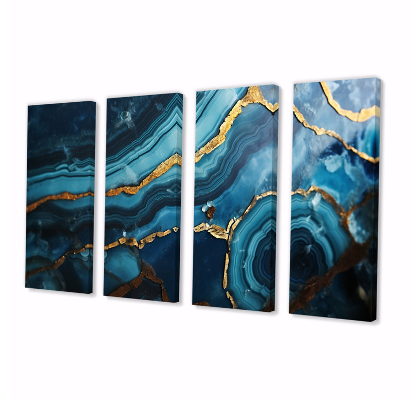 Novalee - Marbre, art mural sur toile, 4 pièces, H 32 po x l 64 po