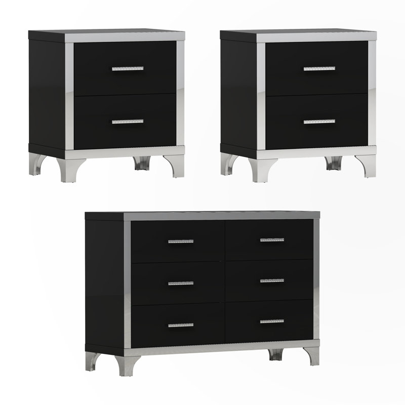 Ensemble de commode 3 pièces, Noir, noir, noir, noir