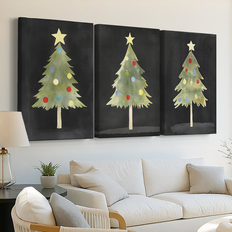 Christmas Holiday Art II - Toile tendue avec châssis sur mesure - 3 pièces