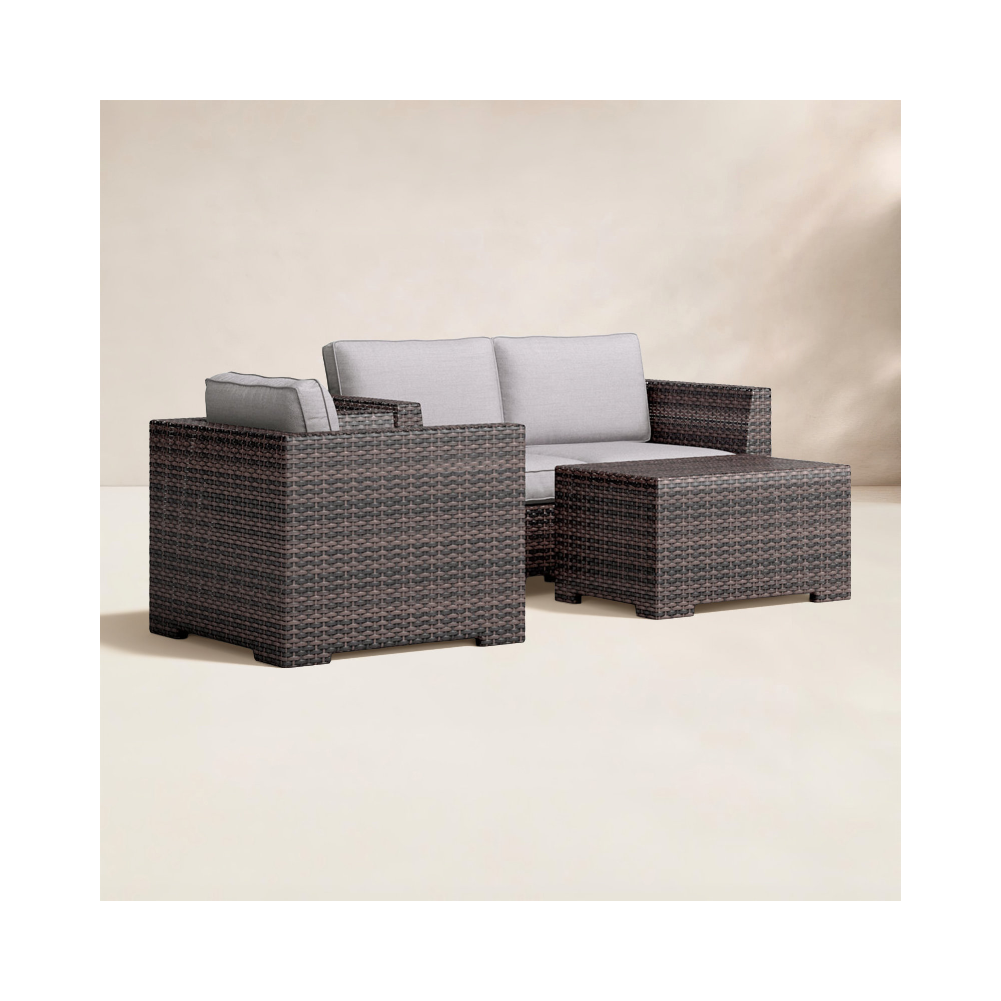 Kirkby Wicker Fully Assembled 3 - Person Seating Group with Cushions, Espresso