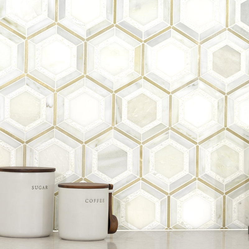 Artemis Hexagon 10 in. x 12 in. Stone Metal Blend Mosaic Wall Tile, Venetian Oro