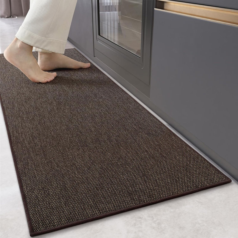 Kitchen Rugs Non Slip Washable, Brown, Runner 43.5cm W x 120cm L