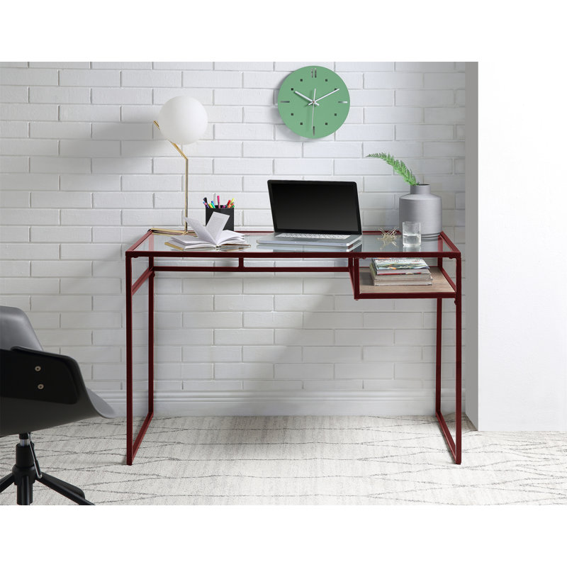 Bureau Yasin avec plateau en verre et finition rouge (sans la chaise de bureau)