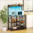 HOMCOM Baker's Rack with Power Outlet and LED Lights, Bakers Racks for Kitchens with Storage, Industrial Microwave Stand with Glass Holders, Metal Basket, Multiple Shelves, Rustic Brown-824532093