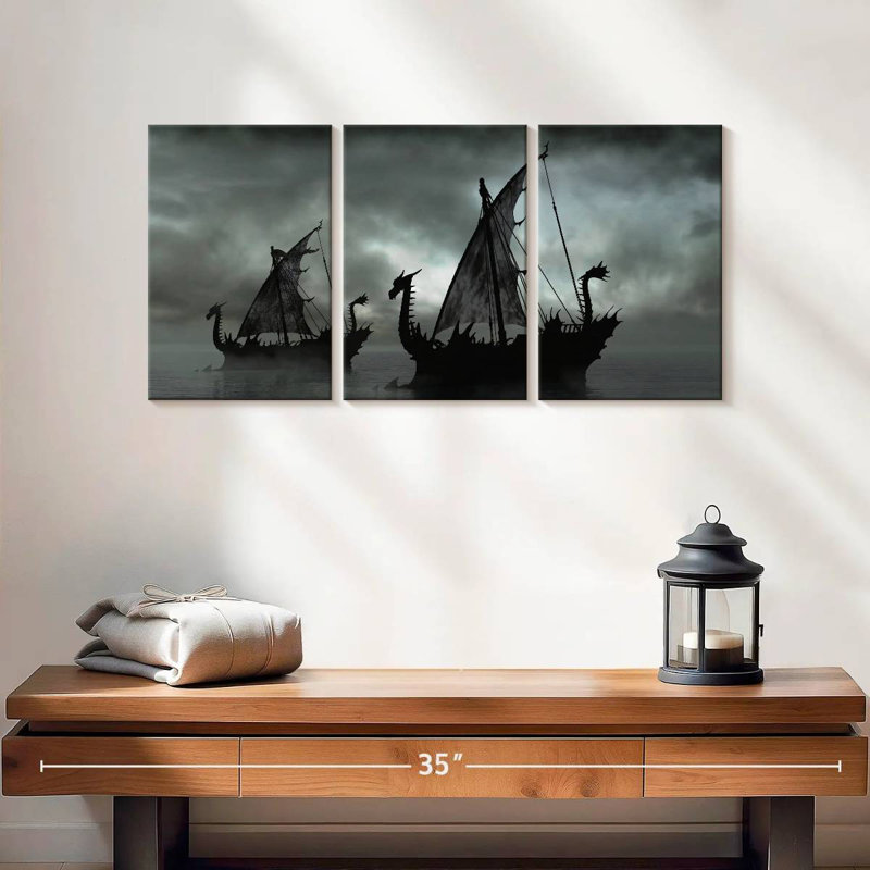 Mehar Overcast Dragon Ships, 12" H x 26" W