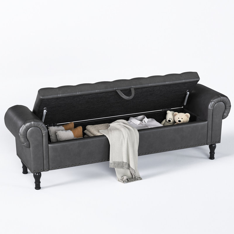 Banc de rangement en similicuir de 60 po et 67 po avec siège capitonné et accoudoirs roulés - parfait pour les chambres à coucher et les espaces polyvalents