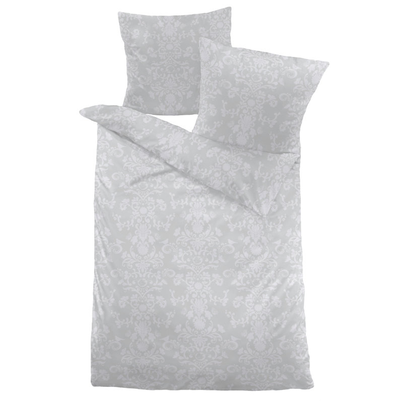 Jarvis Damask Duvet Cover Set with Pillowcases, Single - 1 Pillowcase (80 x 80 cm), Gray