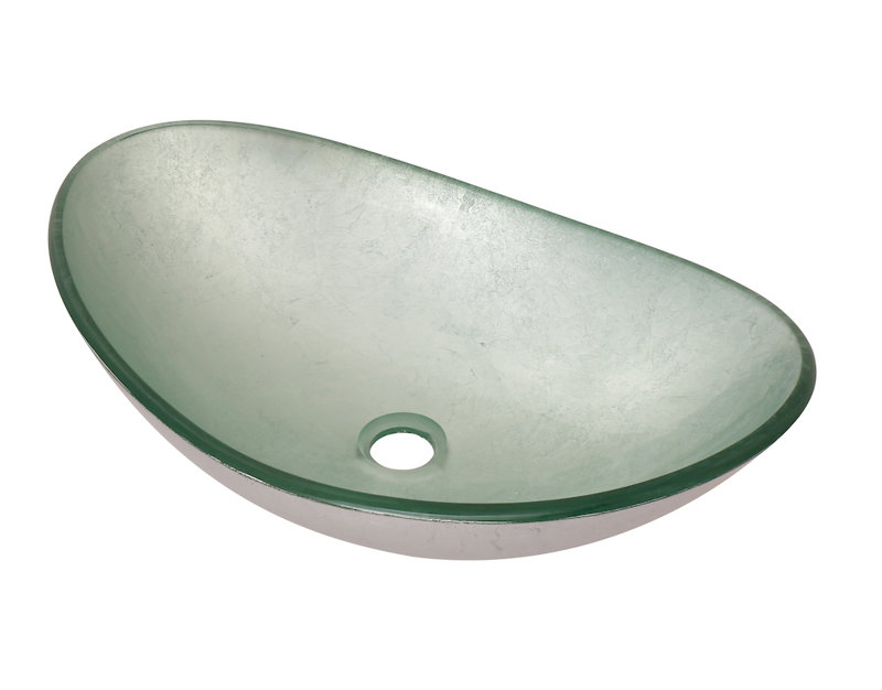 Novatto Argento 14.5'' Foil Silver/Fluorescent Glass Oval Bathroom Sink