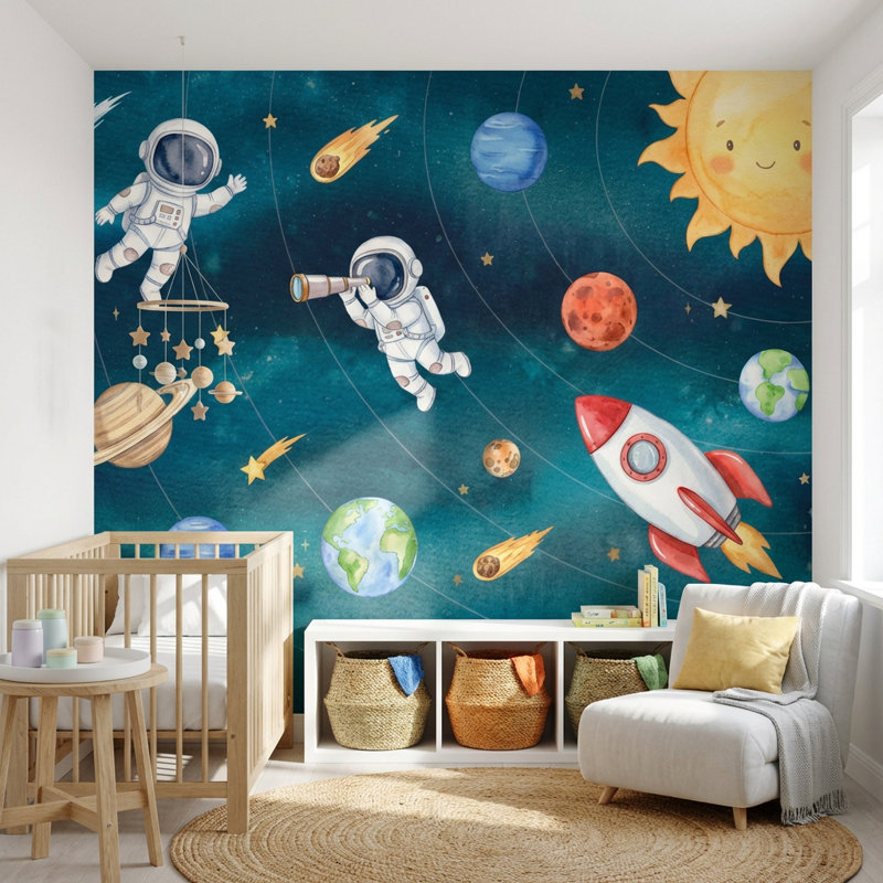 Adhésif mural planètes fantaisistes Space, 160 po x 108 po, Peler et coller