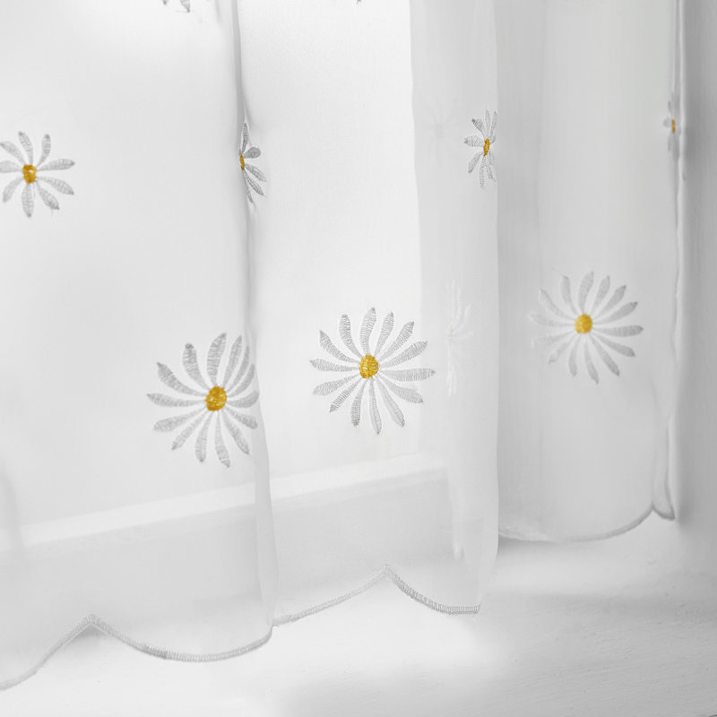 Macedonia Daisy Embroidered Slot Top Sheer Single Voile Panel, 149cm Width x 45cm Drop