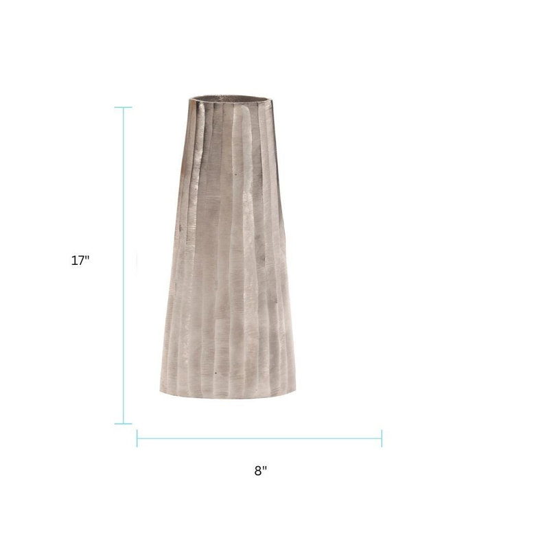 Metal Floor Vase, 17" H x 8" W x 8" D, Metallic Silver