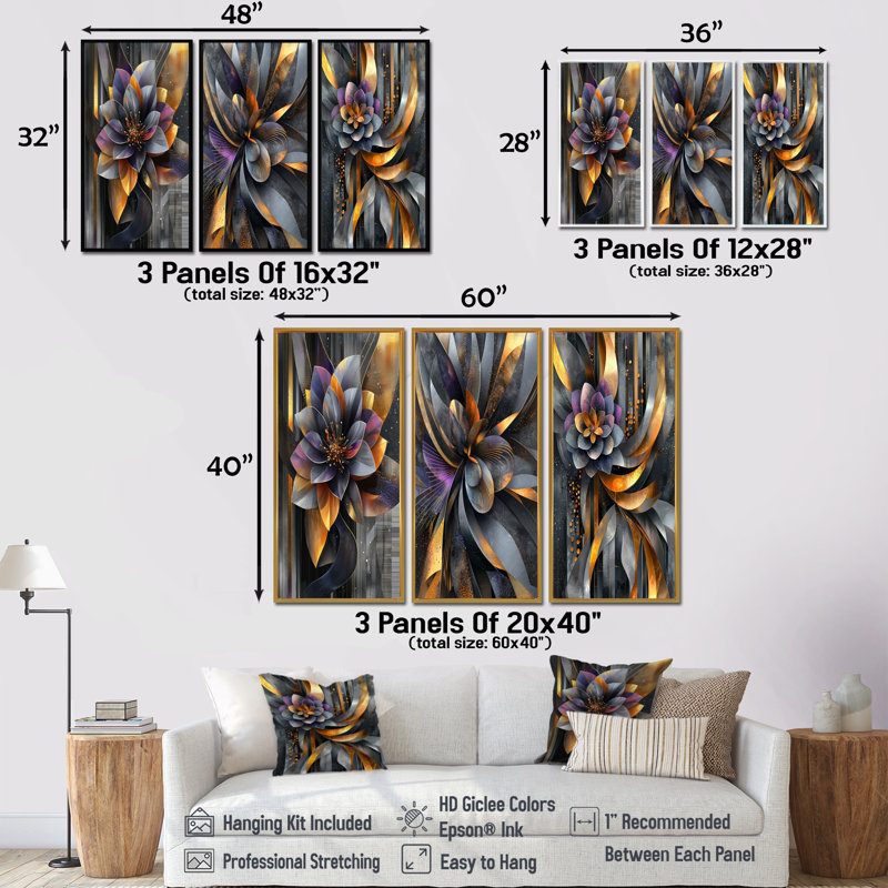 Fleur, pétale de dahlia géométrique en mouvement I - collection d'art mural Dahlia, H 28 po x l 36 po, Noir