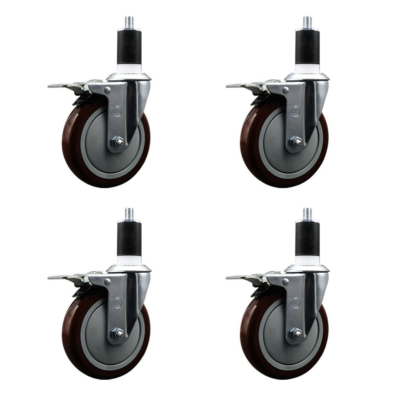 Jeu de roulettes extensibles en poly pivotant de 5 pouces 1-1 / 2 pouces, Marron