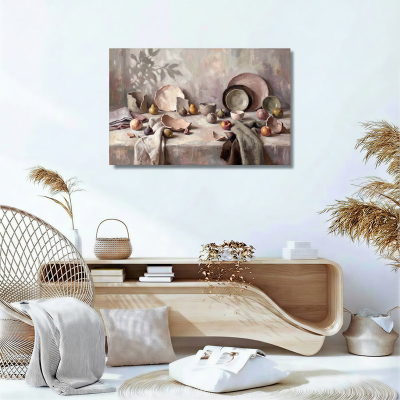 «Fruit and Broken Pottery in Mute Earth Tones», art mural sur toile, H 36 po x l 48 po