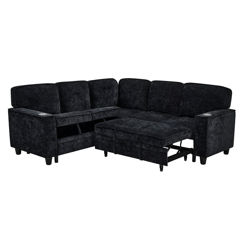 Canapé en L avec canapé-lit escamotable, canapé-lit avec siège de rangement, canapé-lit modulaire à 5 places avec USB, canapé-lit modulaire pour salon, appartement