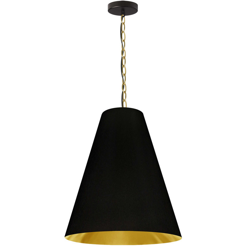 Luminaire suspendu conique à 1 lumière Ambrosio, H 18 po x l 20 po x P 20 po, Noir et or, Laiton vieilli