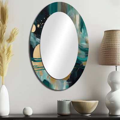 Vivid Emeral And Gold Contours Circles II - Miroir mural moderne ovale