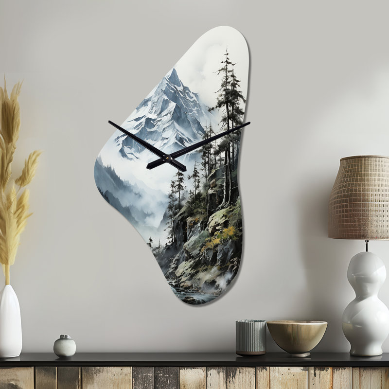 Horloge murale en métal Shallu Green White Mountains, Moyenne