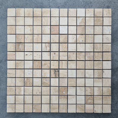 Patara Ivory 1"" x 1"" Travertine Grid Mosaic Wall & Floor Tile -  Miletos Stone Collection, M-1x1 Patara