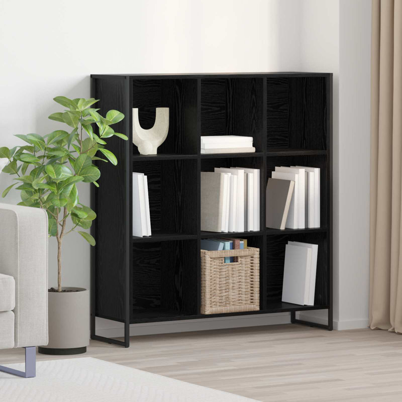 108cm H x 99.5cm W Steel Book Cabinet Bookcase, Black Oak