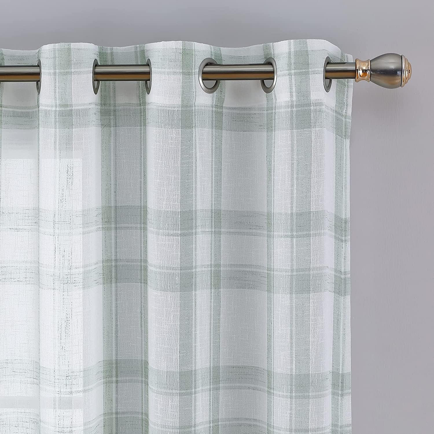 Checkered Kitchen Curtain Farmhouse Buffalo Plaid Semi Sheer Cafe Curtain,  Home Decor Light Filtering Drapes for Bathroom Bedroom, 2 Panels