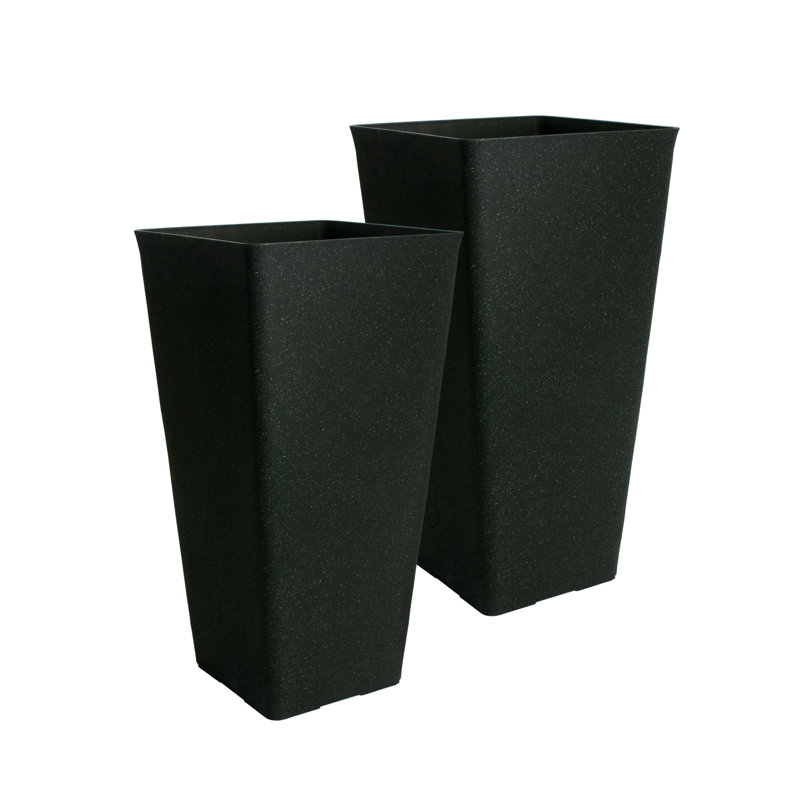 Acerra 30" Black Stone and Resin Tall Planters (Set of 2)