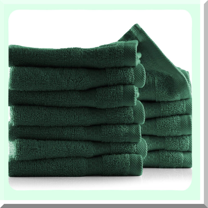 EcoSoft 12-Pack Cotton Washcloths - High Absorbency, Quick Dry, Soft 13x13 Body & Face Cloths in Hunter Green