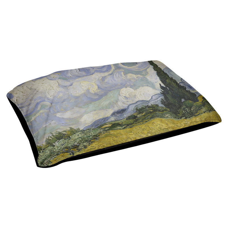 Coussin de concepteur indigo wheatfield avec blé cyprès Burk, L 42 po x l 52 po, Gris/Bleu/Noir