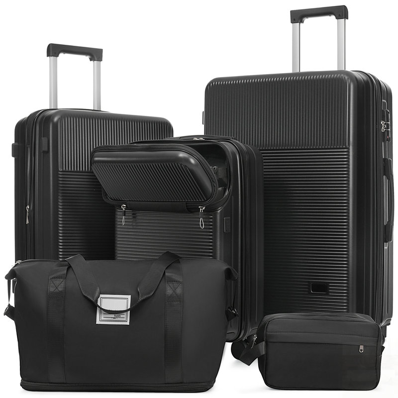 Ensemble de valises rigides durables 5 pièces avec demi-ouverture, roues pivotantes, port USB et verrous TSA pour un voyage sans effort